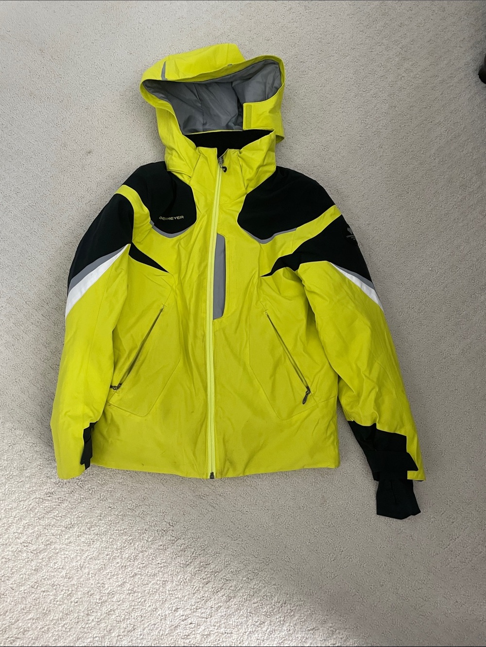 Obermeyer Kids Neon Yellow and Black Hooded Rain/Ski Jacket